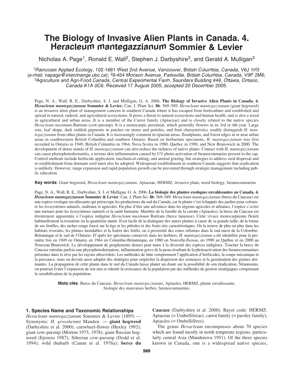 The Biology of Invasive Alien Plants in Canada