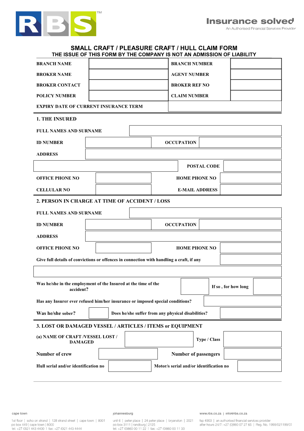 Craft / Hull Claim Form