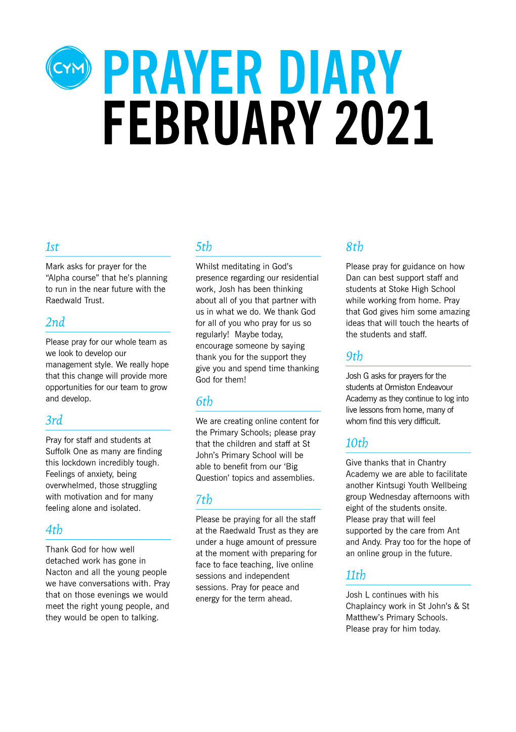 Prayer Diary February 2021