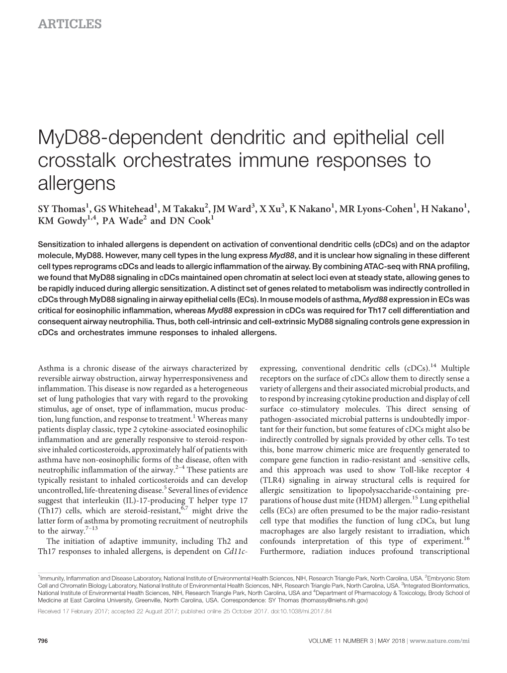 Myd88-Dependent Dendritic and Epithelial Cell Crosstalk Orchestrates Immune Responses to Allergens