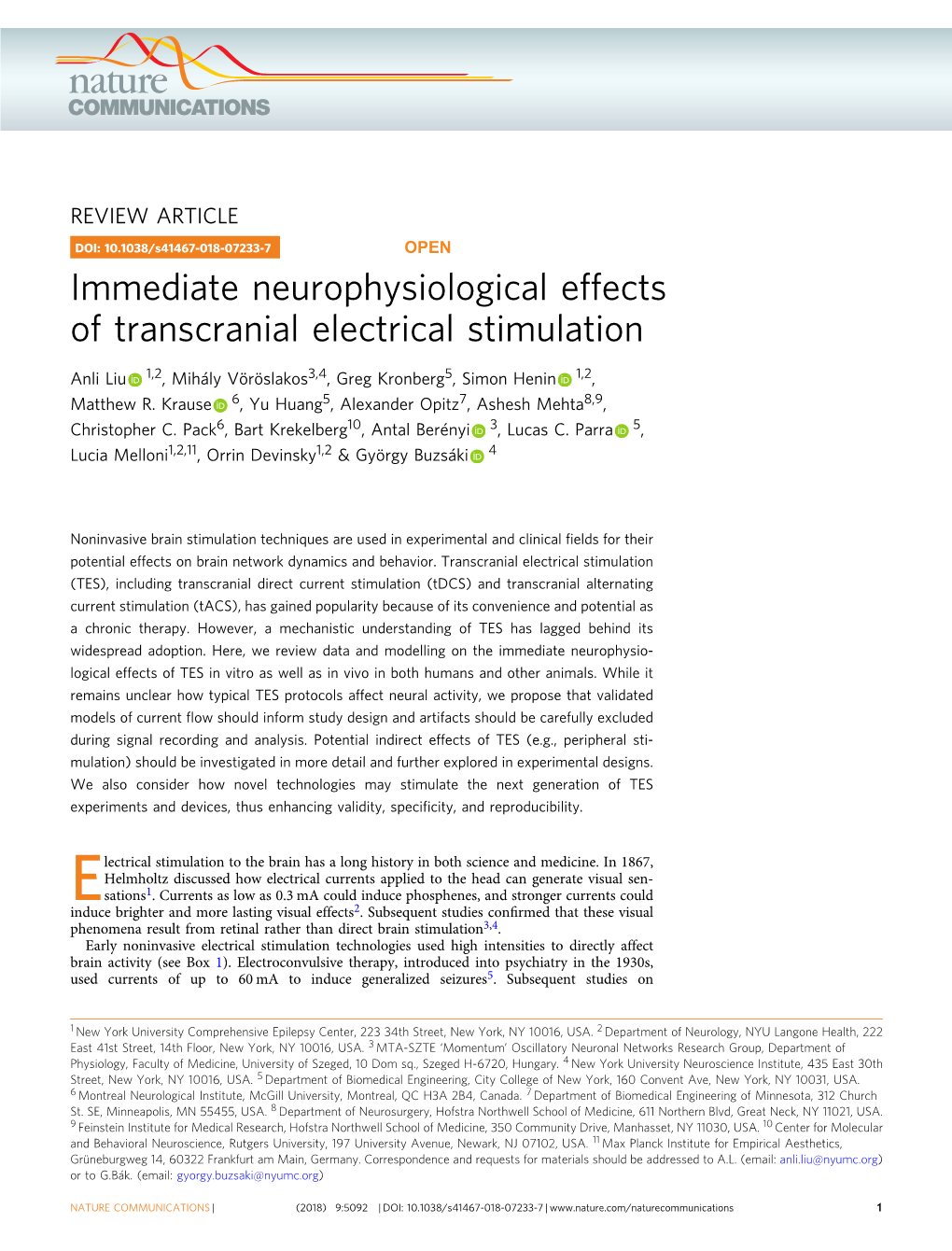 Immediate Neurophysiological Effects of Transcranial Electrical Stimulation