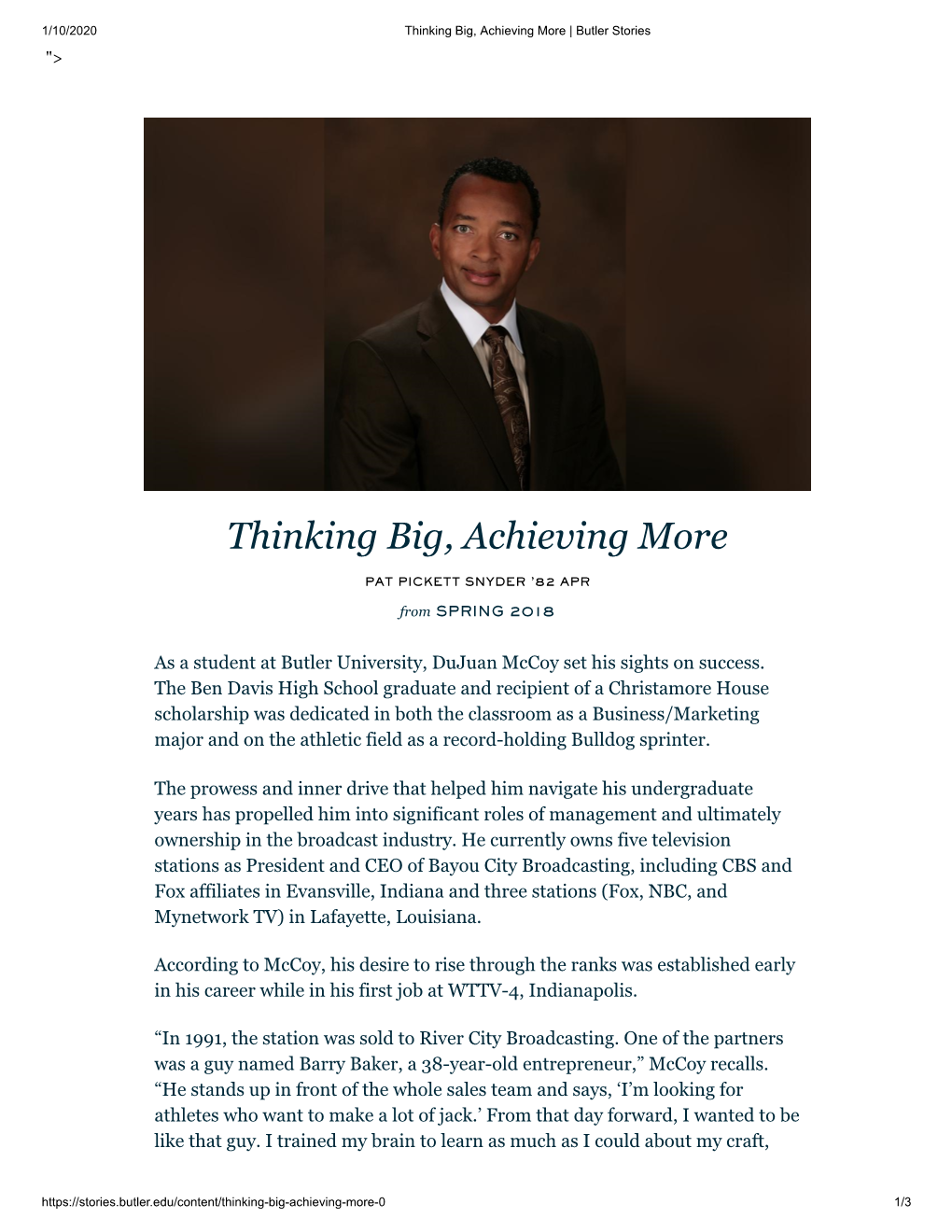 Thinking Big, Achieving More | Butler Stories ">