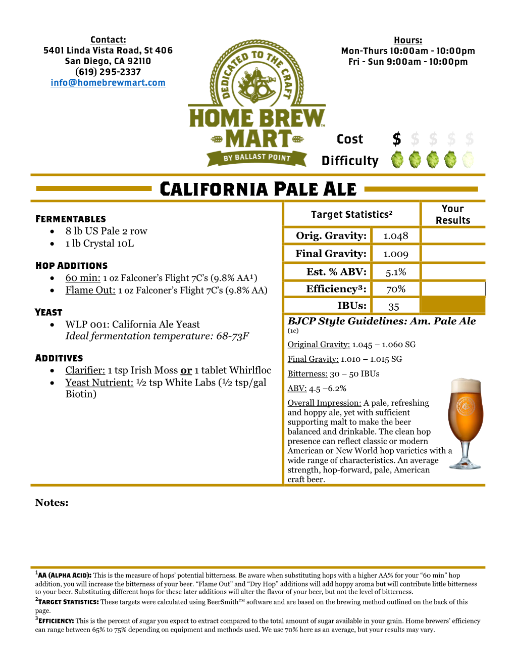 California Pale Ale Your Target Statistics² Fermentables Results • 8 Lb US Pale 2 Row Orig