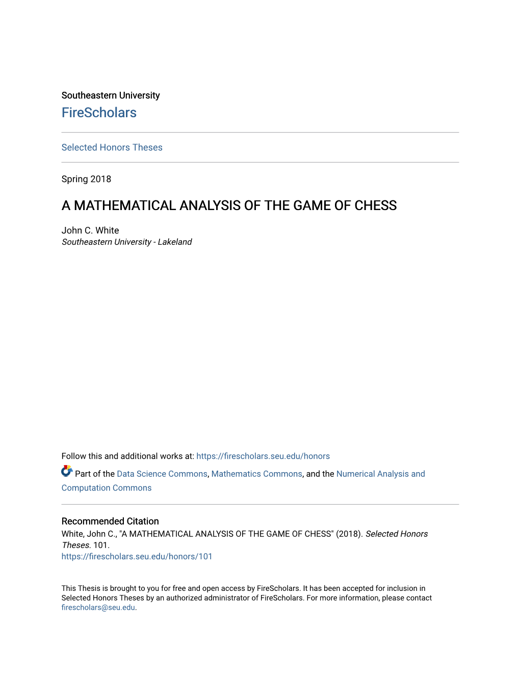 A Mathematical Analysis of the Game of Chess