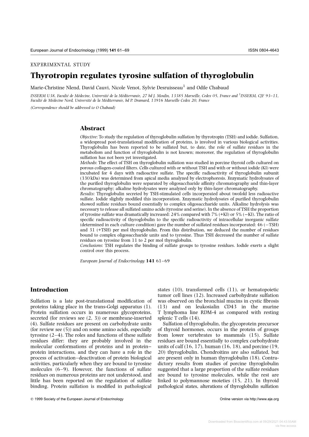 Thyrotropin Regulates Tyrosine Sulfation of Thyroglobulin