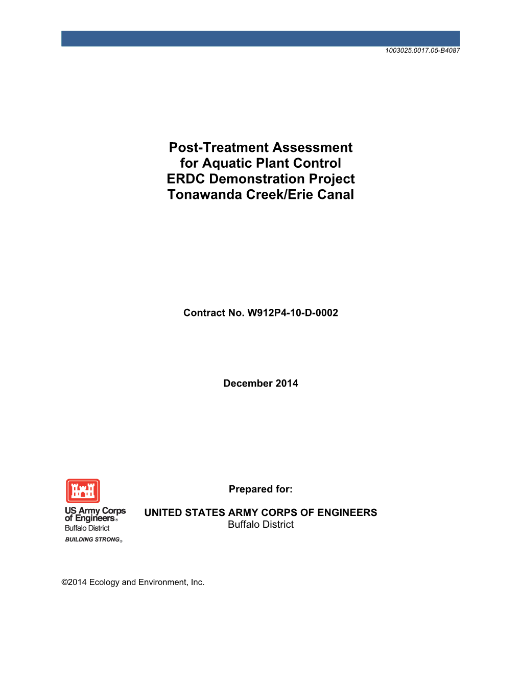 Post-Treatment Assessment for Aquatic Plant Control ERDC Demonstration Project Tonawanda Creek/Erie Canal