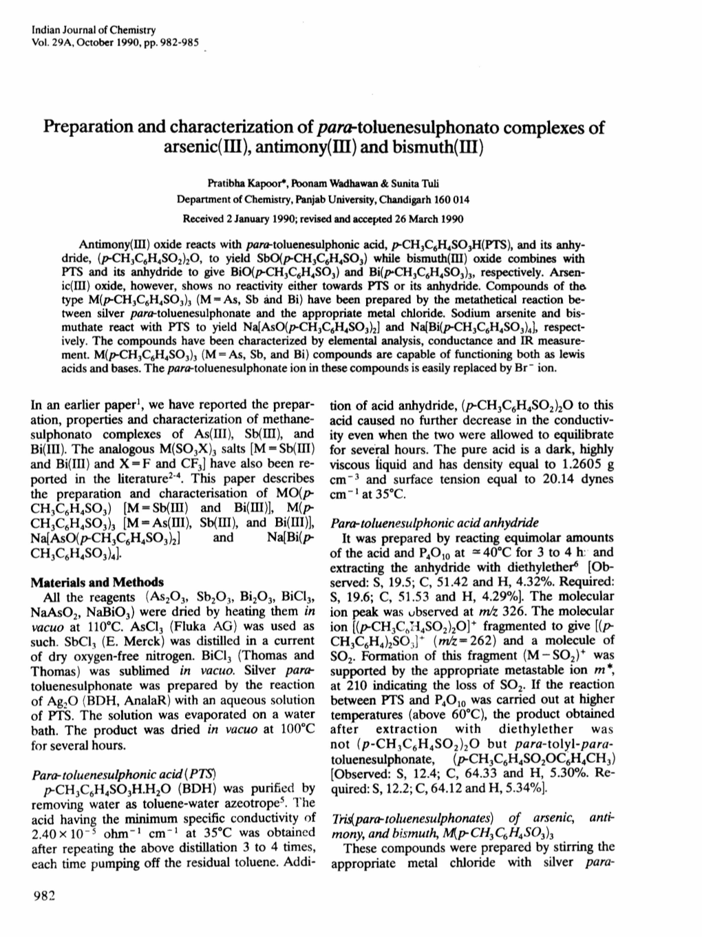 Preparation and Characterization Ofpar~Toluenesulphonato