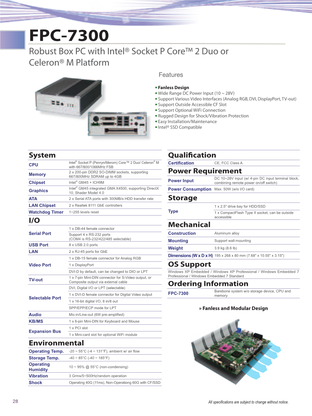 FPC-7300 Robust Box PC with Intel® Socket P Core™ 2 Duo Or Celeron® M Platform Features