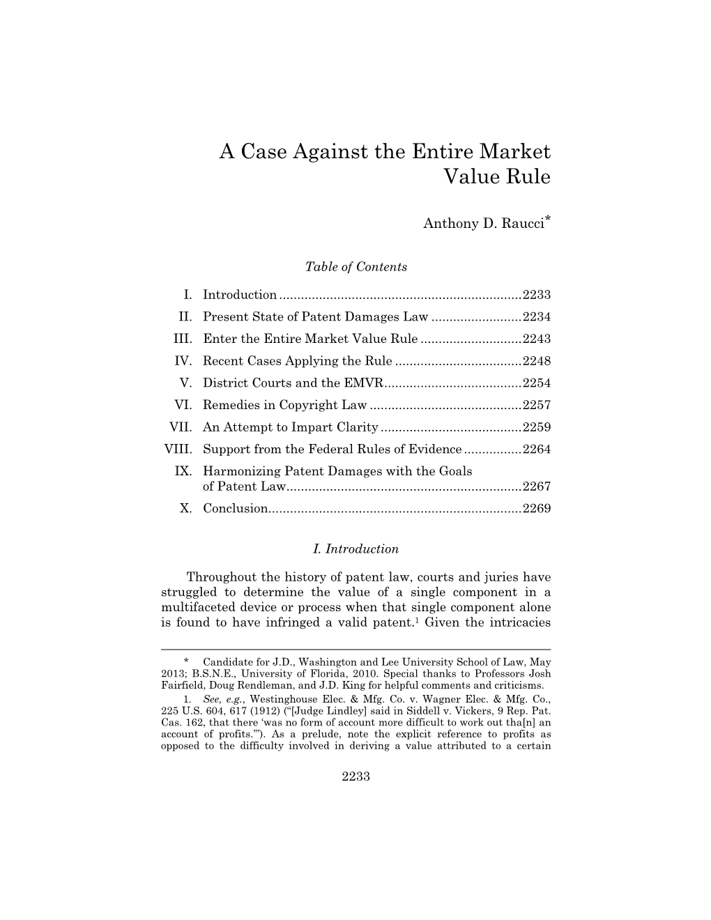 A Case Against the Entire Market Value Rule
