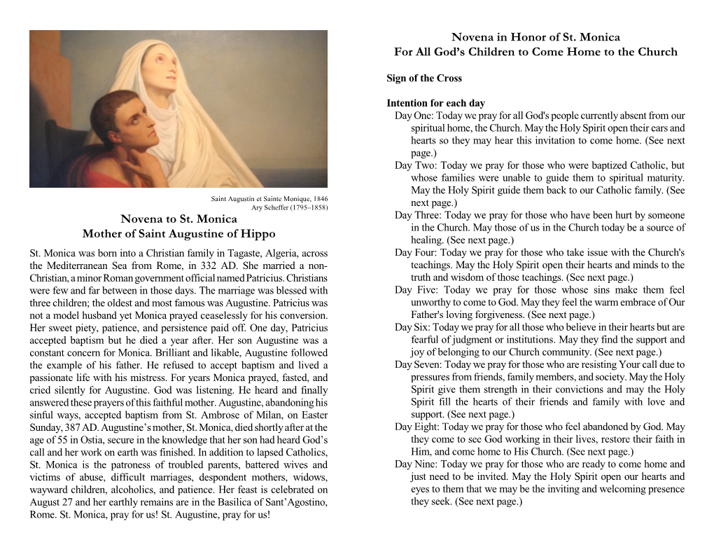 Novena to St. Monica Mother of Saint Augustine of Hippo Novena In