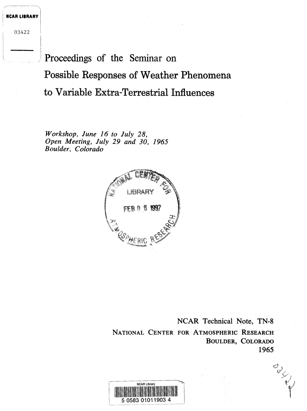 Part 1 Seminar on Possible Responses of Weather Phenomena to Variable