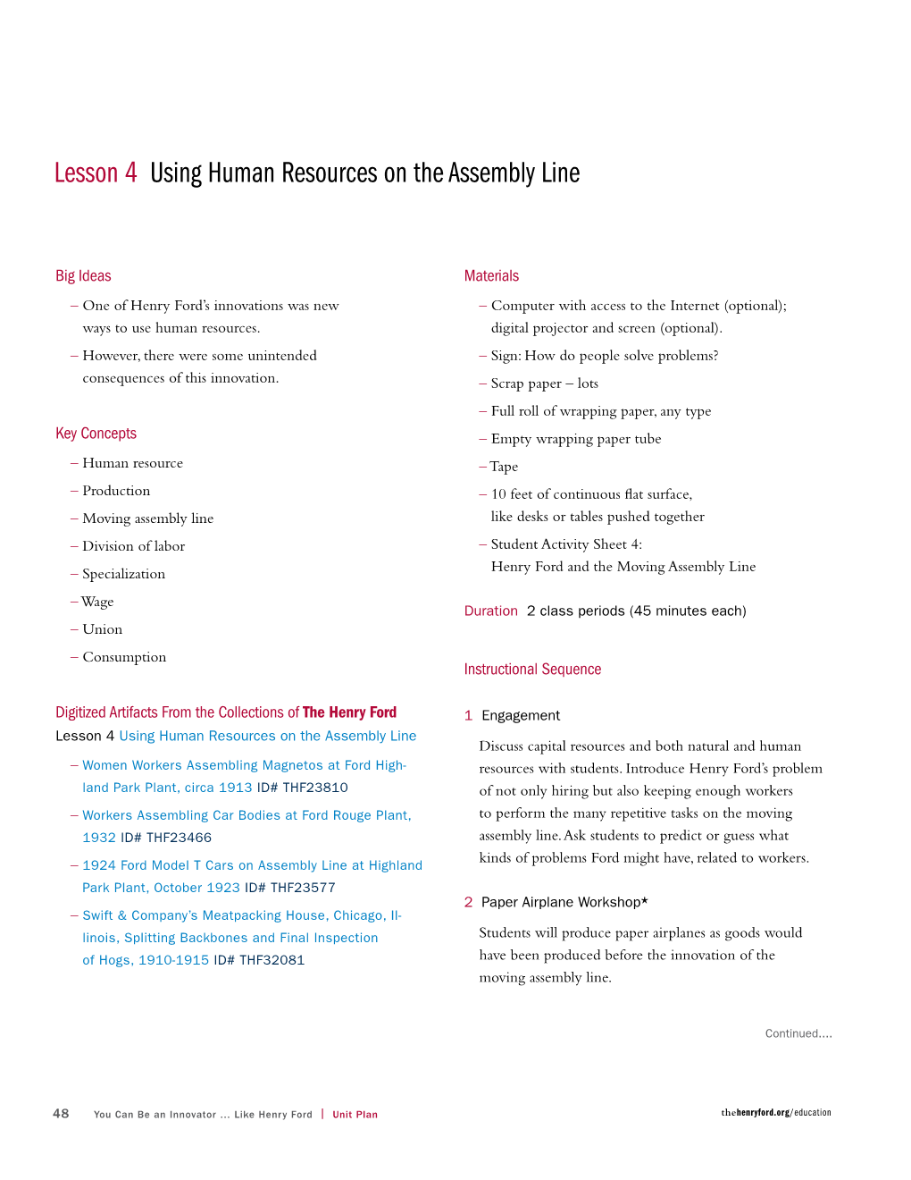 Lesson 4 Using Human Resources on the Assembly Line