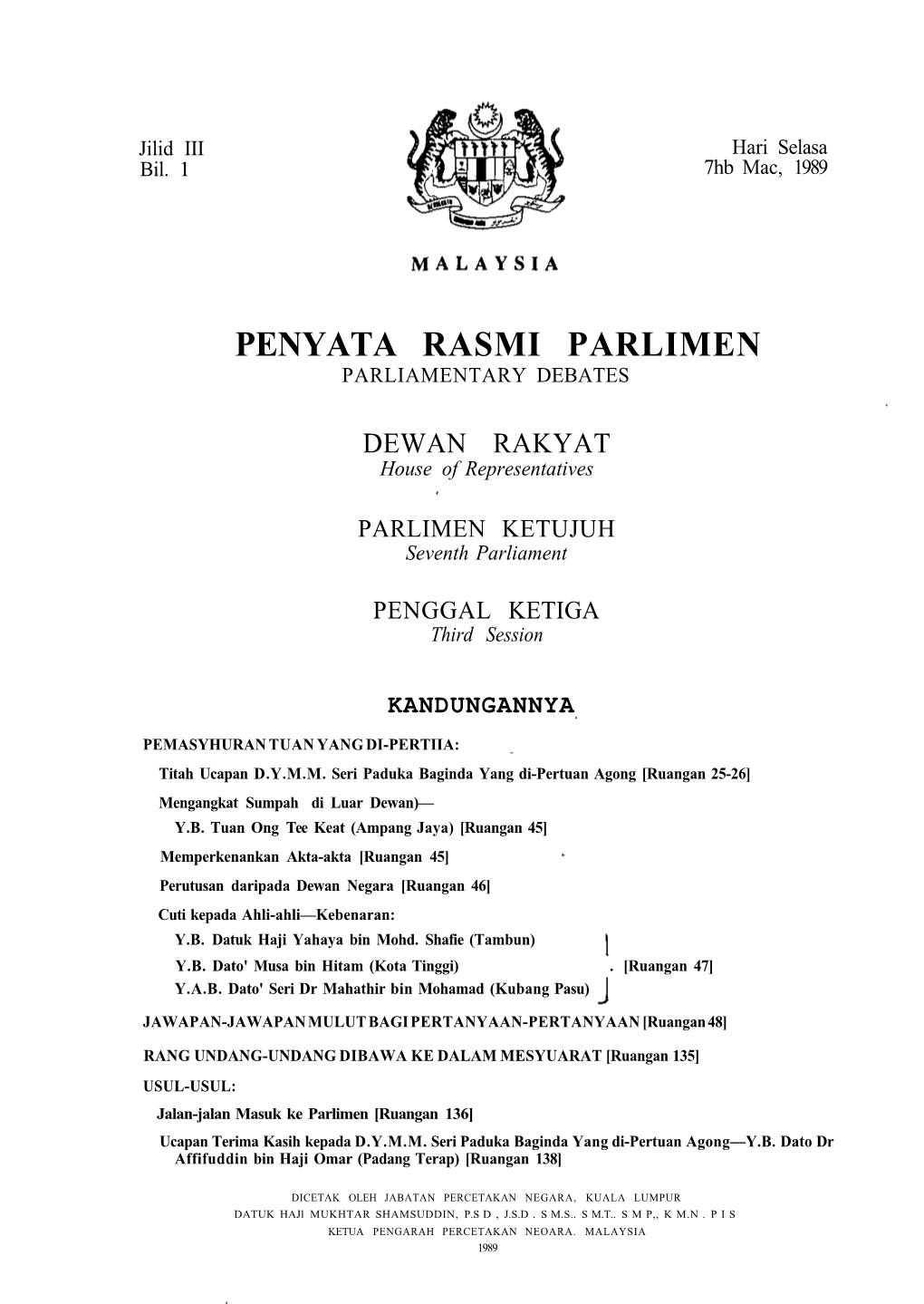 Penyata Rasmi Parlimen Parliamentary Debates