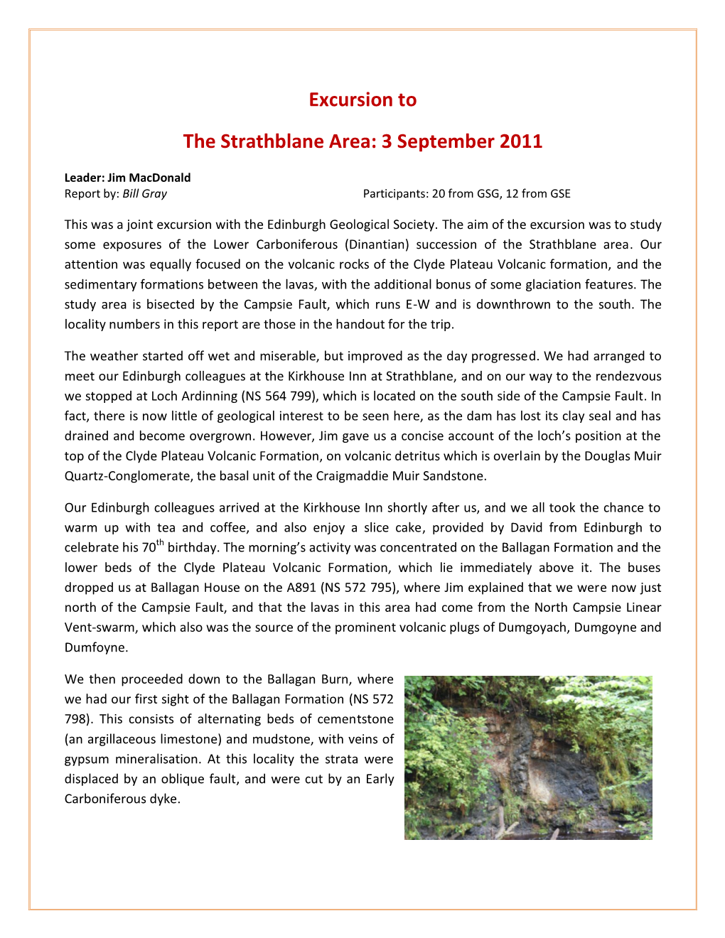 Excursion to the Strathblane Area: 3 September 2011