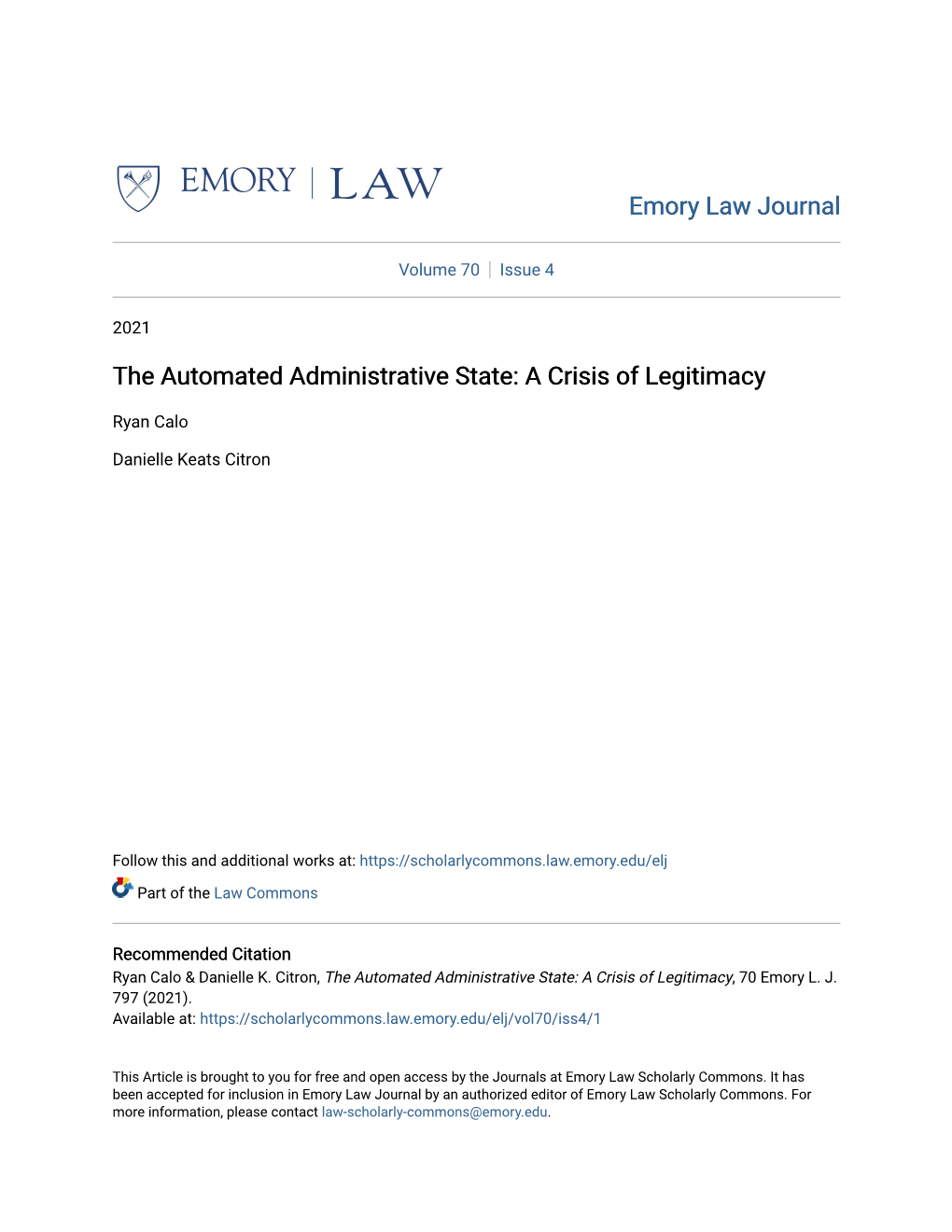 The Automated Administrative State: a Crisis of Legitimacy