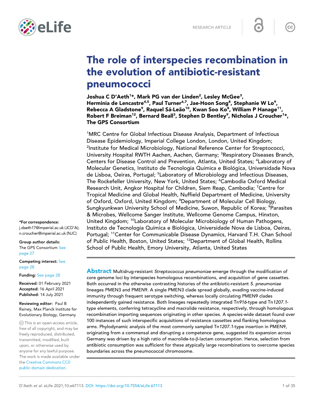 The Role of Interspecies Recombination in the Evolution of Antibiotic