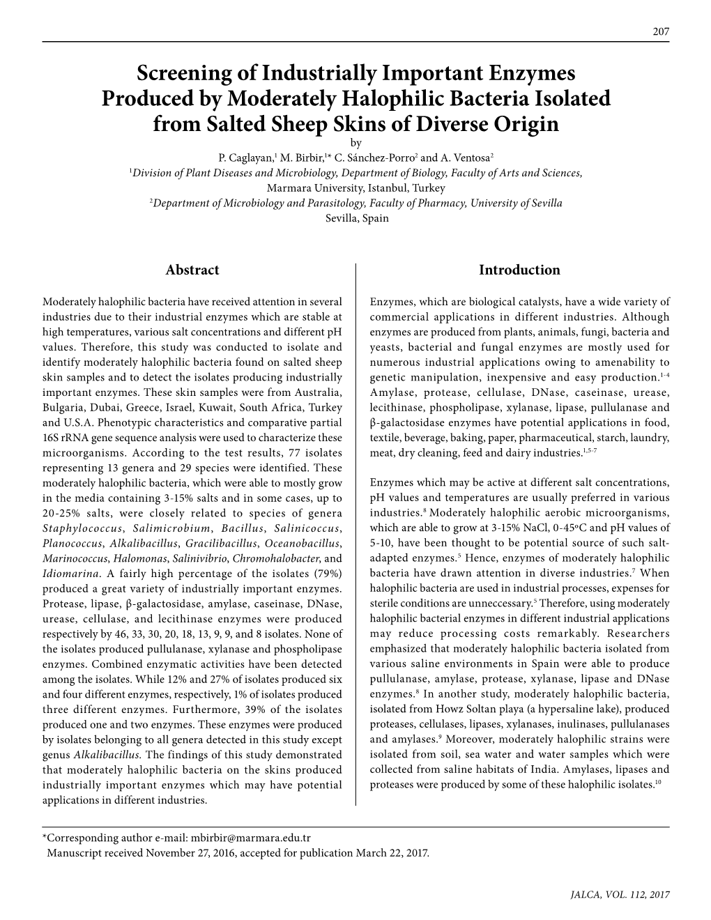 Screening of Industrially Important Enzymes Produced by Moderately Halophilic Bacteria Isolated from Salted Sheep Skins of Diverse Origin by P