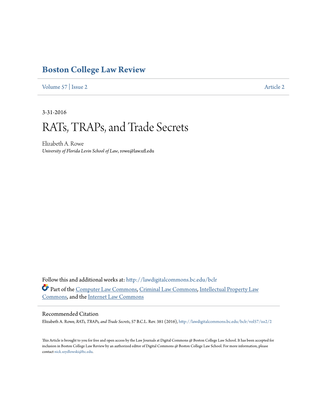 Rats, Traps, and Trade Secrets Elizabeth A