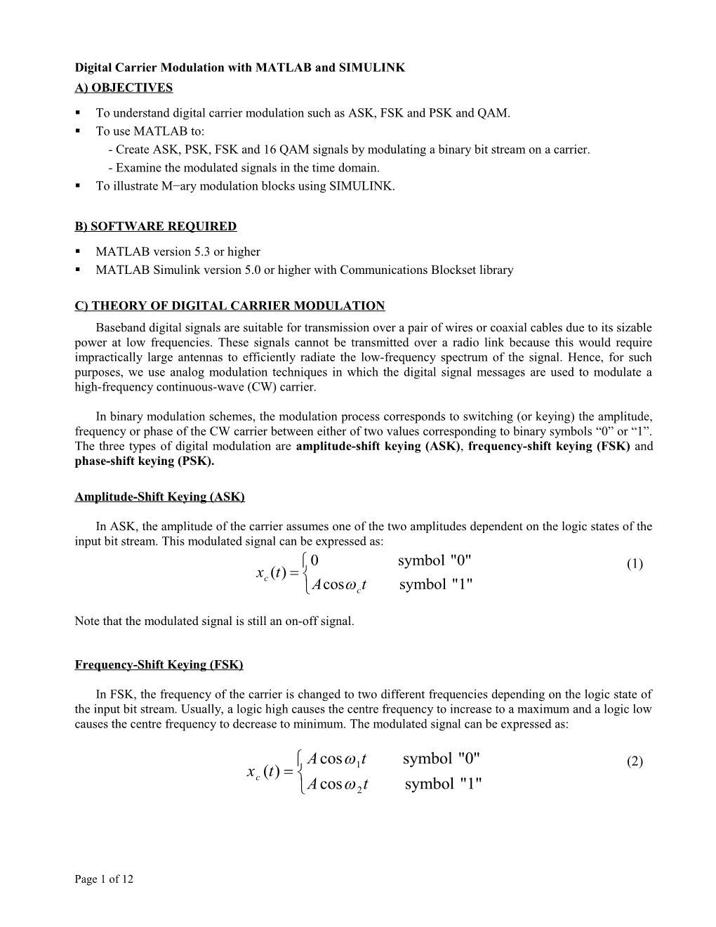 Digital Carrier Modulation with MATLAB and SIMULINK