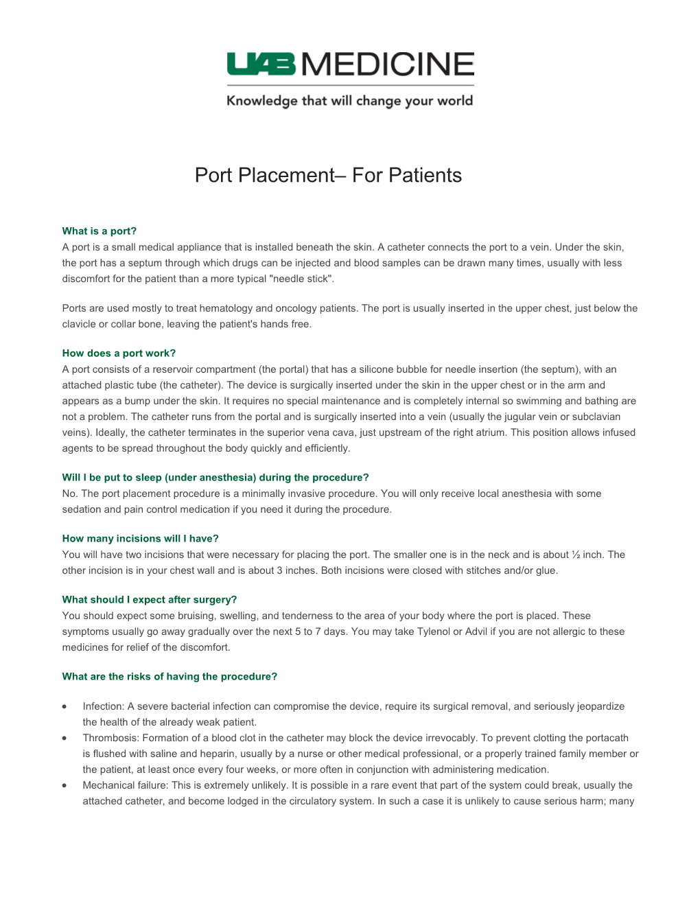 Port Placement– for Patients