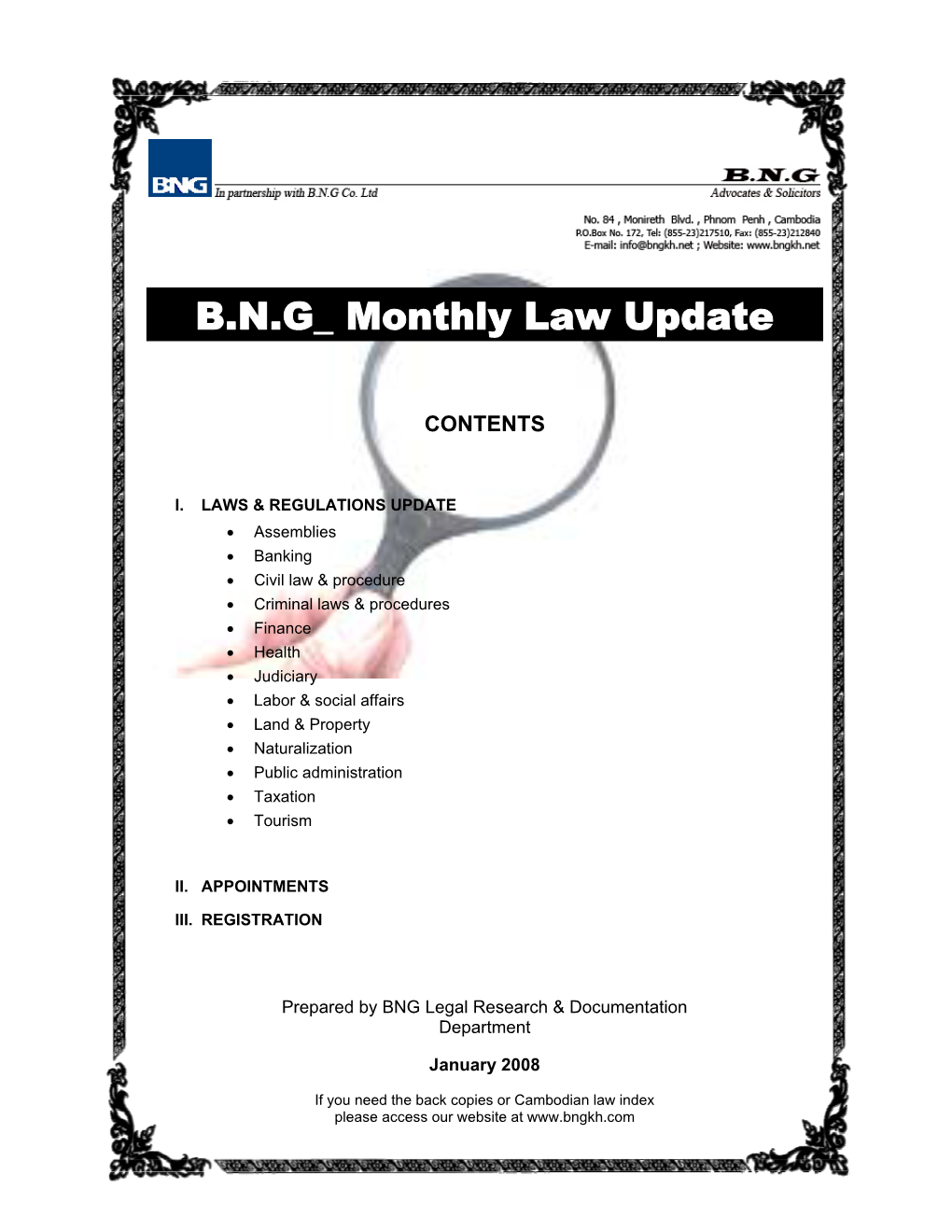 B.N.G Monthly Law Update