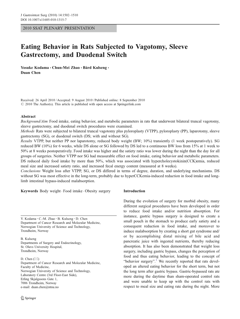 Eating Behavior in Rats Subjected to Vagotomy, Sleeve Gastrectomy, and Duodenal Switch