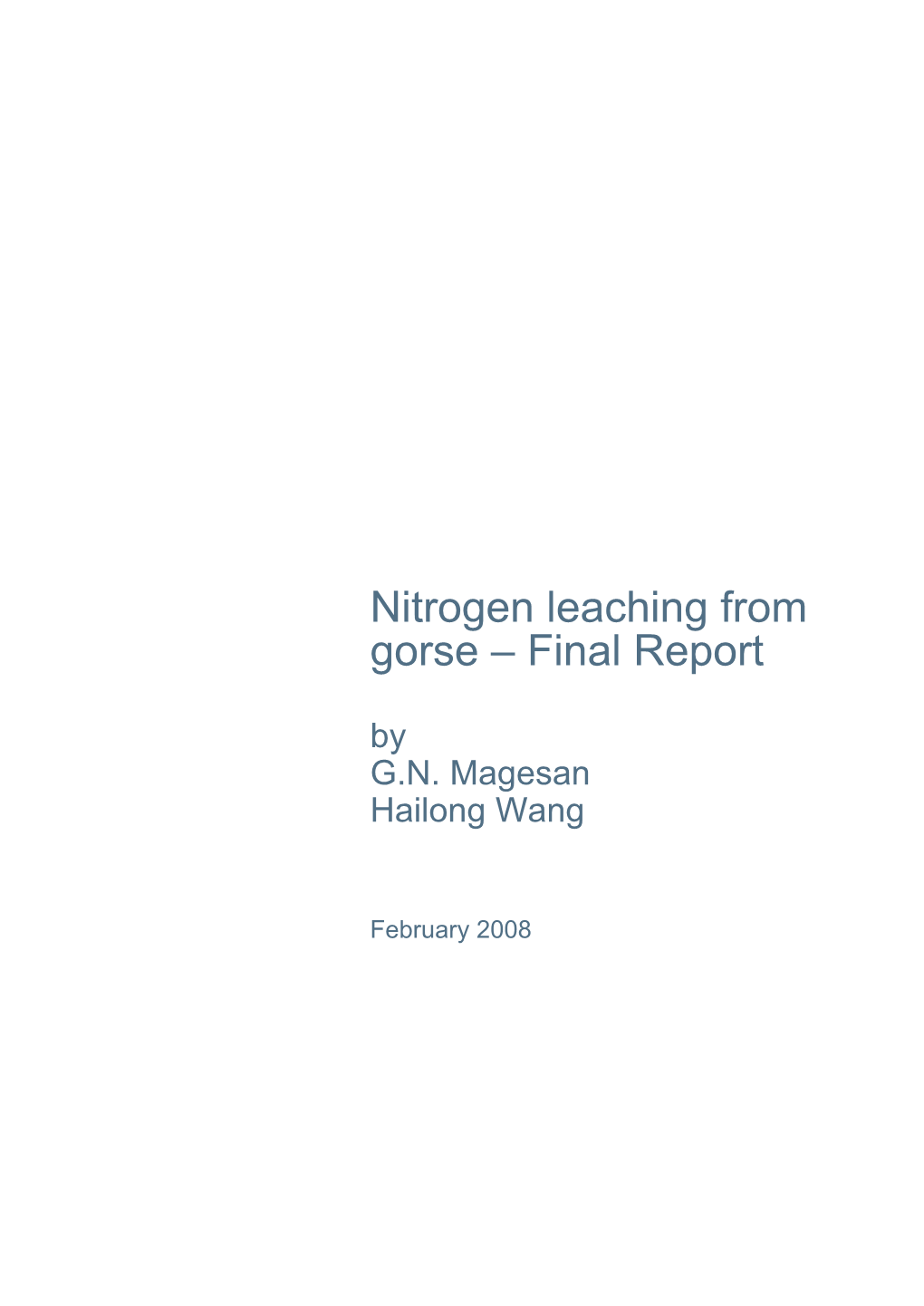 Nitrogen Leaching from Gorse – Final Report