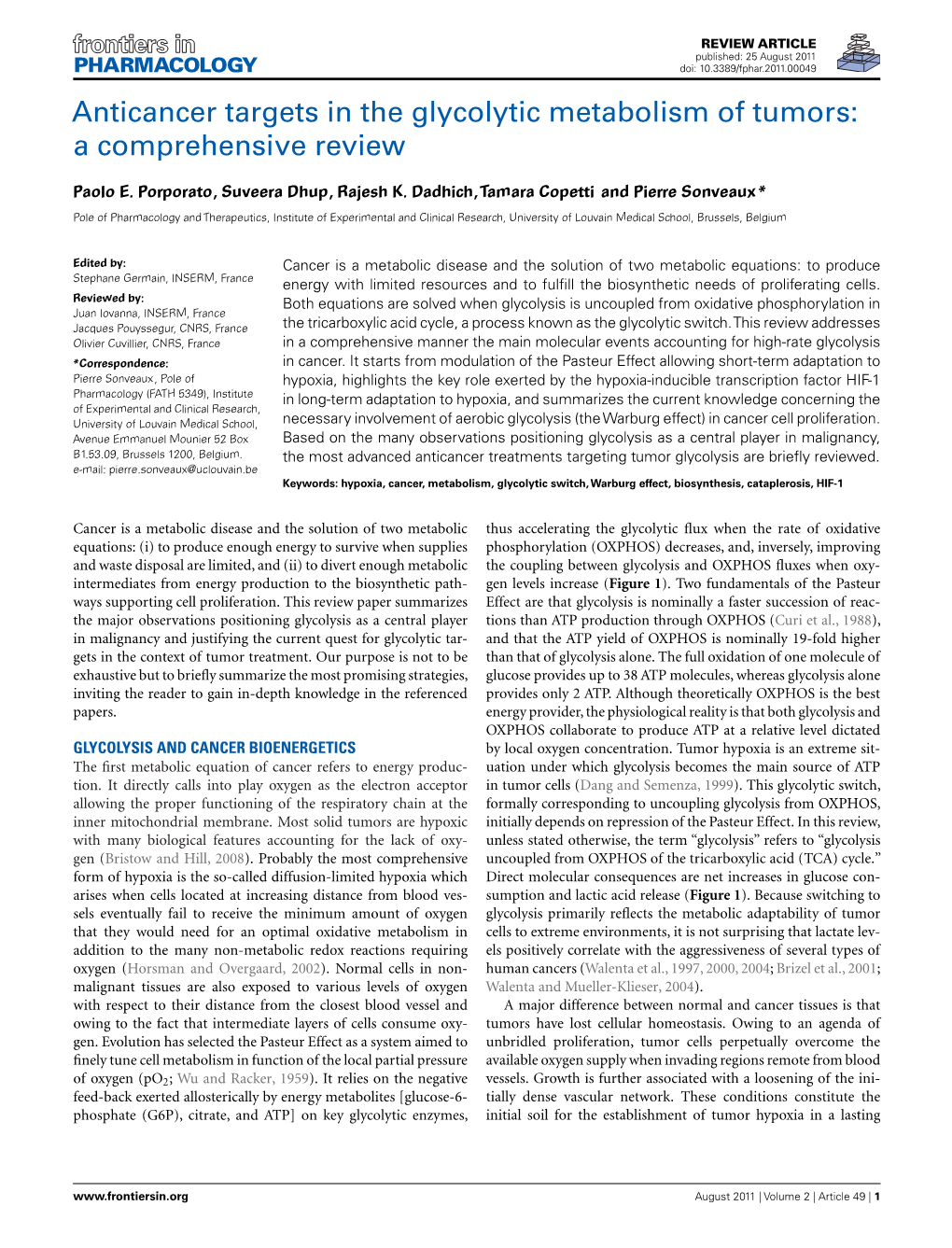 Anticancer Targets in the Glycolytic Metabolism of Tumors: a Comprehensive Review