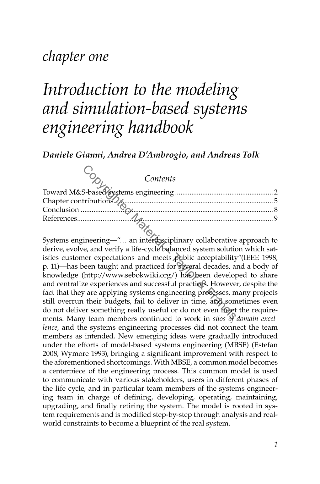 Introduction to the Modeling and Simulation-Based Systems Engineering Handbook