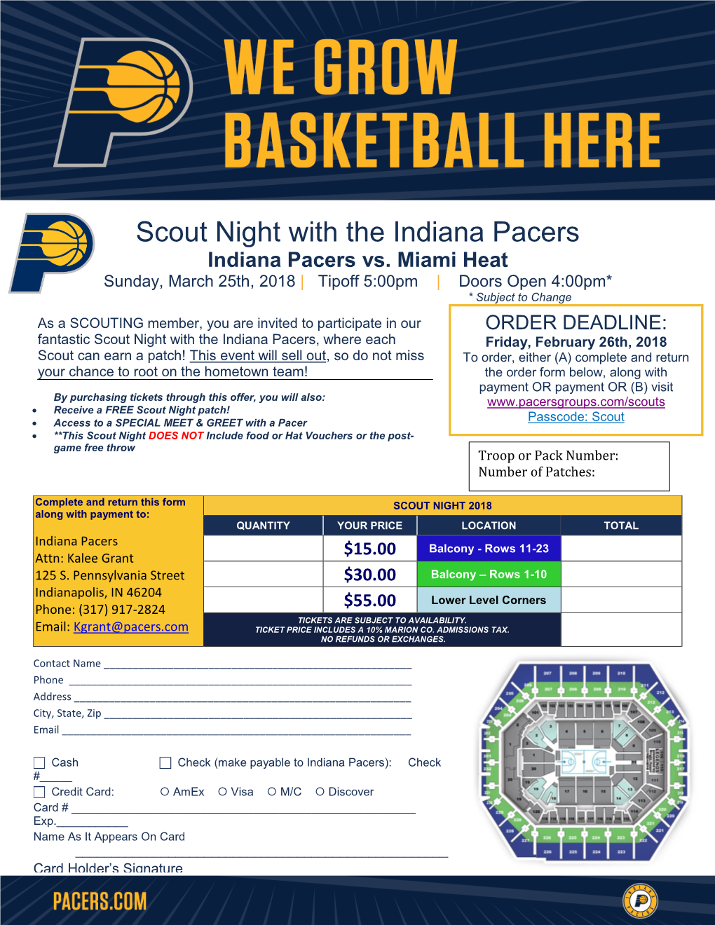 Scout Night with the Indiana Pacers Indiana Pacers Vs