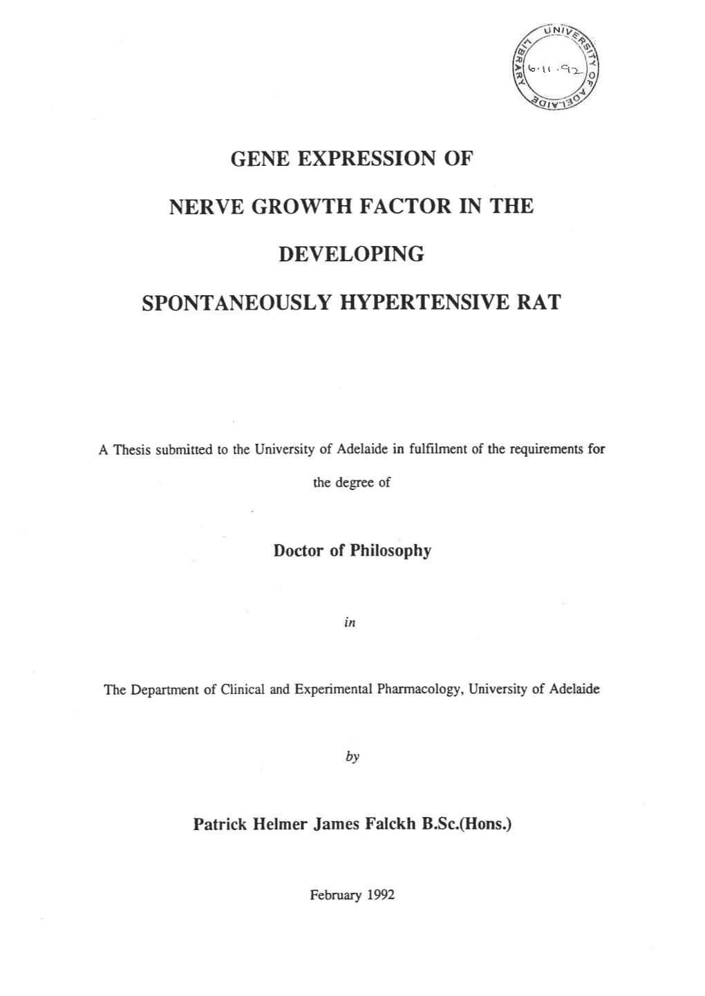 Gene Expression of Nerve Growth Factor in the Developing