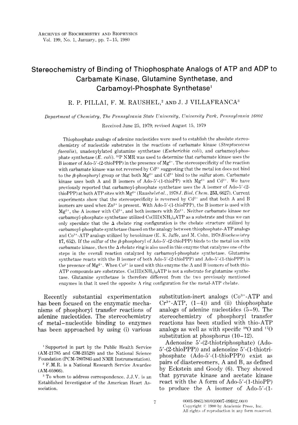 Stereochemistry of Binding of Thiophosphate Analogs of ATP and ADP to Carbamate Kinase, Glutamine Synthetase, and Carbamoyl-Phosphate Synthetase’