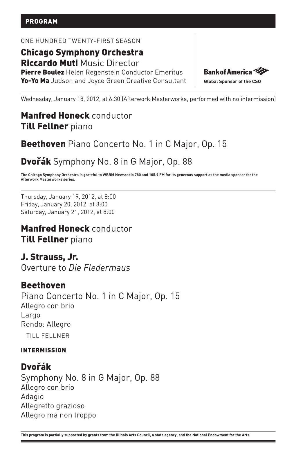 Manfred Honeck Conductor Till Fellner Piano Beethoven Piano Concerto No. 1 in C Major, Op. 15 Dvo Rák Symphony No. 8 in G Major
