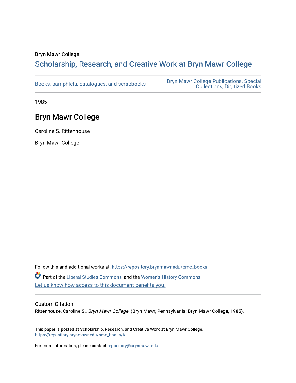 Scholarship, Research, and Creative Work at Bryn Mawr College