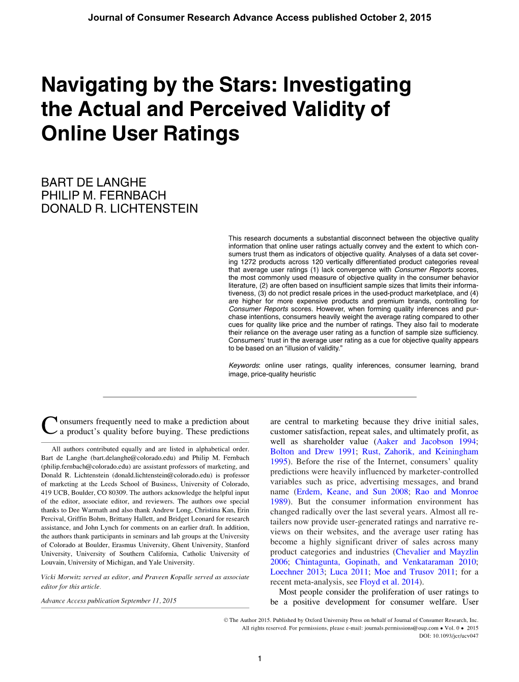 Navigating by the Stars: Investigating the Actual and Perceived Validity of Online User Ratings