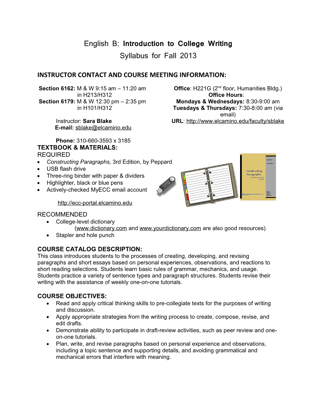 Instructor Contact and Course Meeting Information