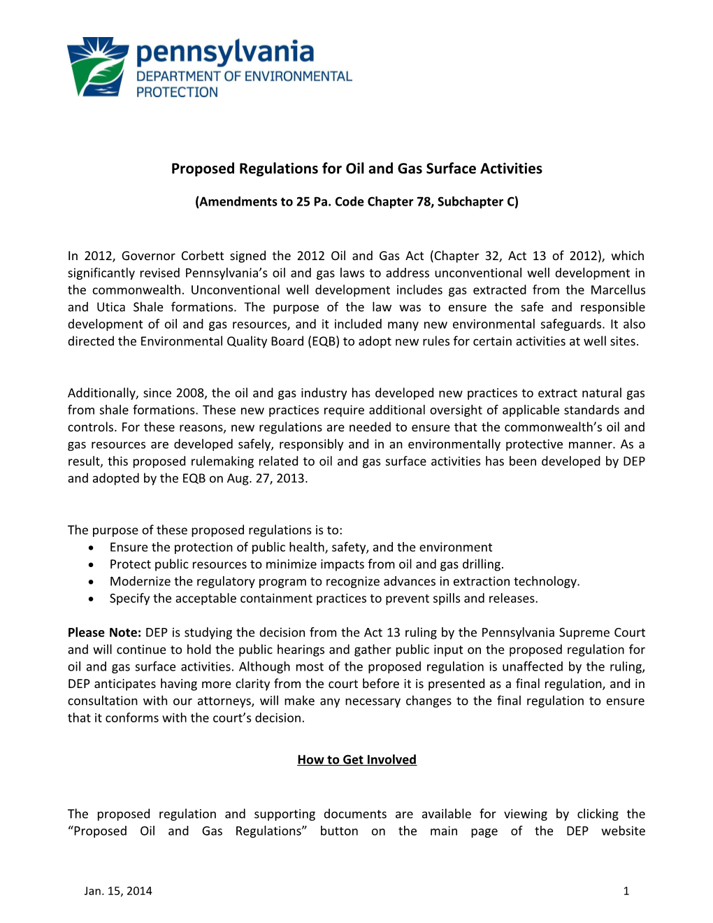 Proposed Regulations for Oil and Gas Surface Activities