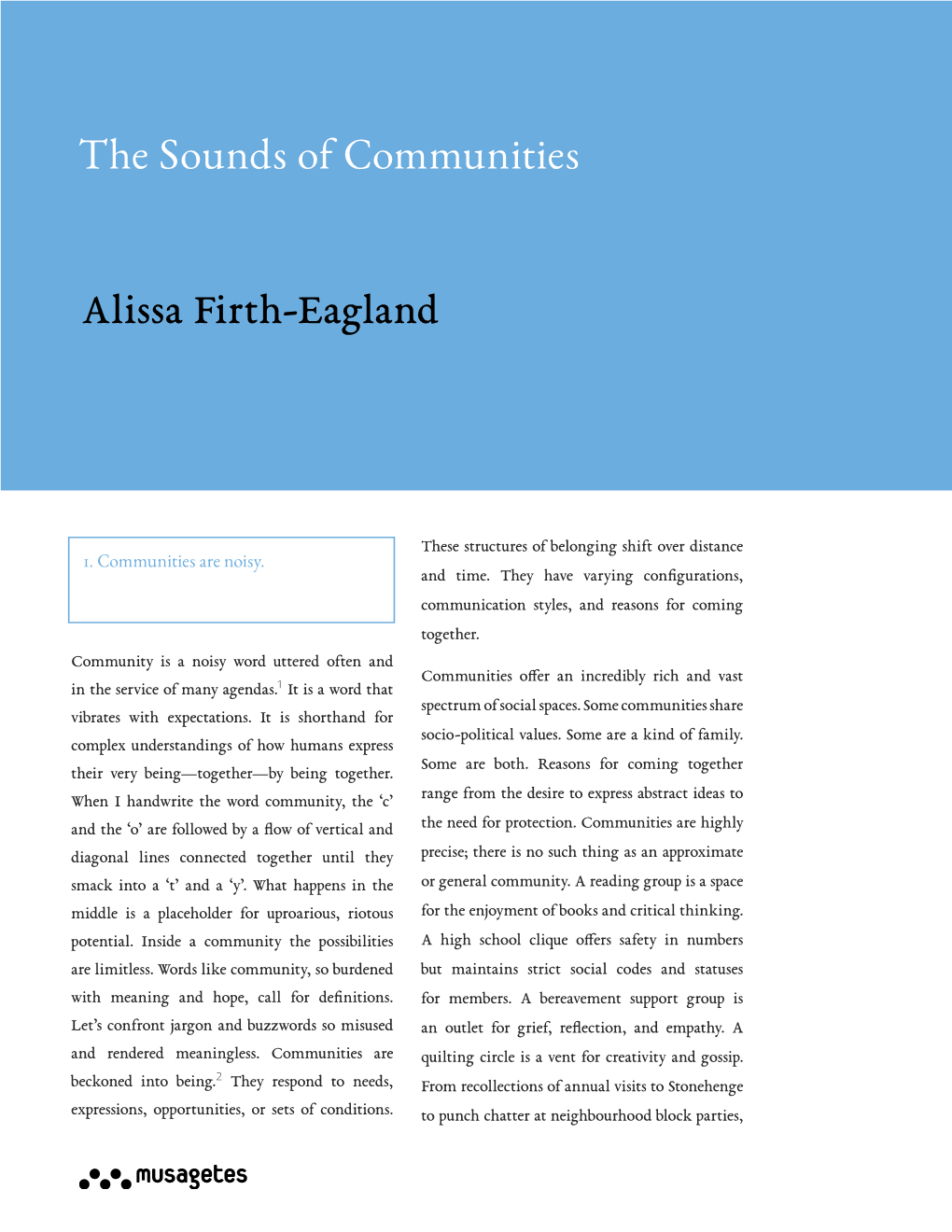 The Sounds of Communities Alissa Firth-Eagland