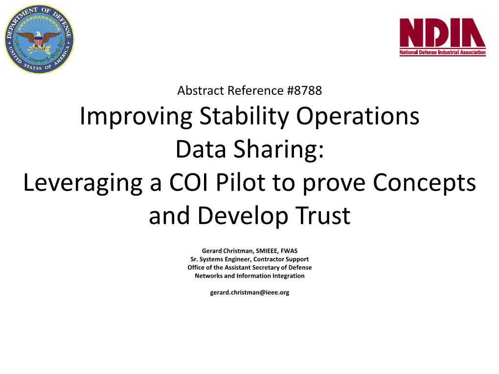 Humanitarian Assistance/Disaster Relief (HADR) COI Pilot