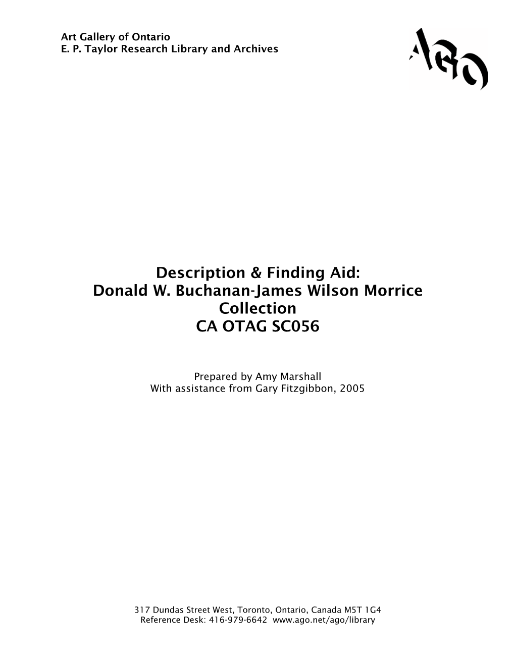 Description & Finding Aid: Donald W. Buchanan-James Wilson Morrice