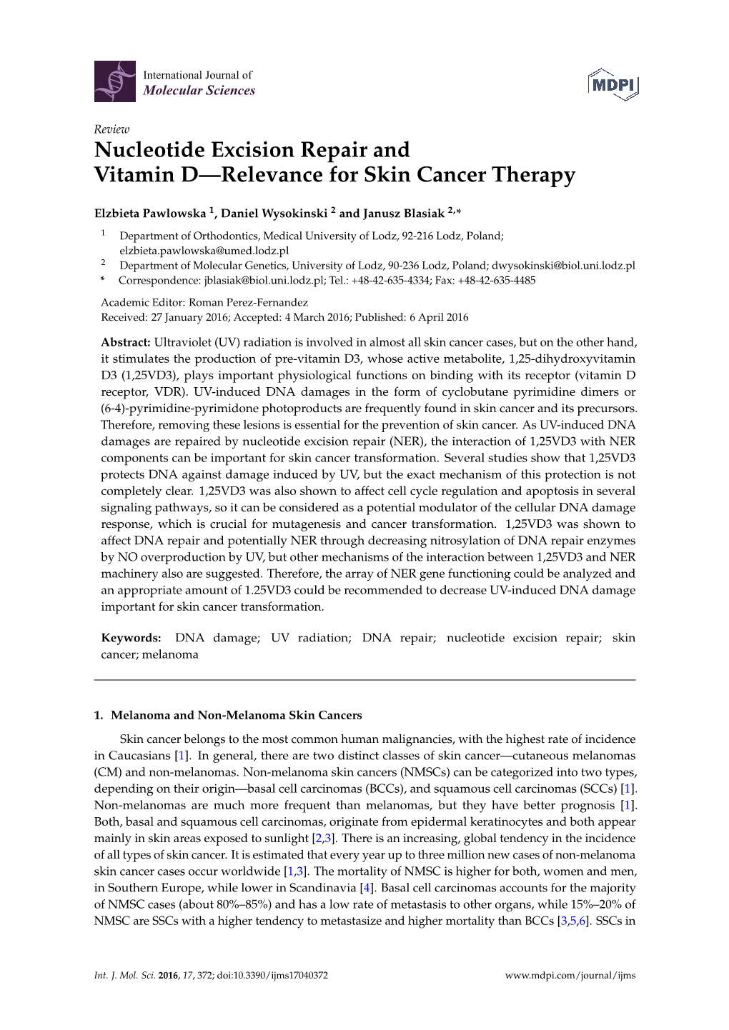Nucleotide Excision Repair and Vitamin D—Relevance for Skin Cancer Therapy