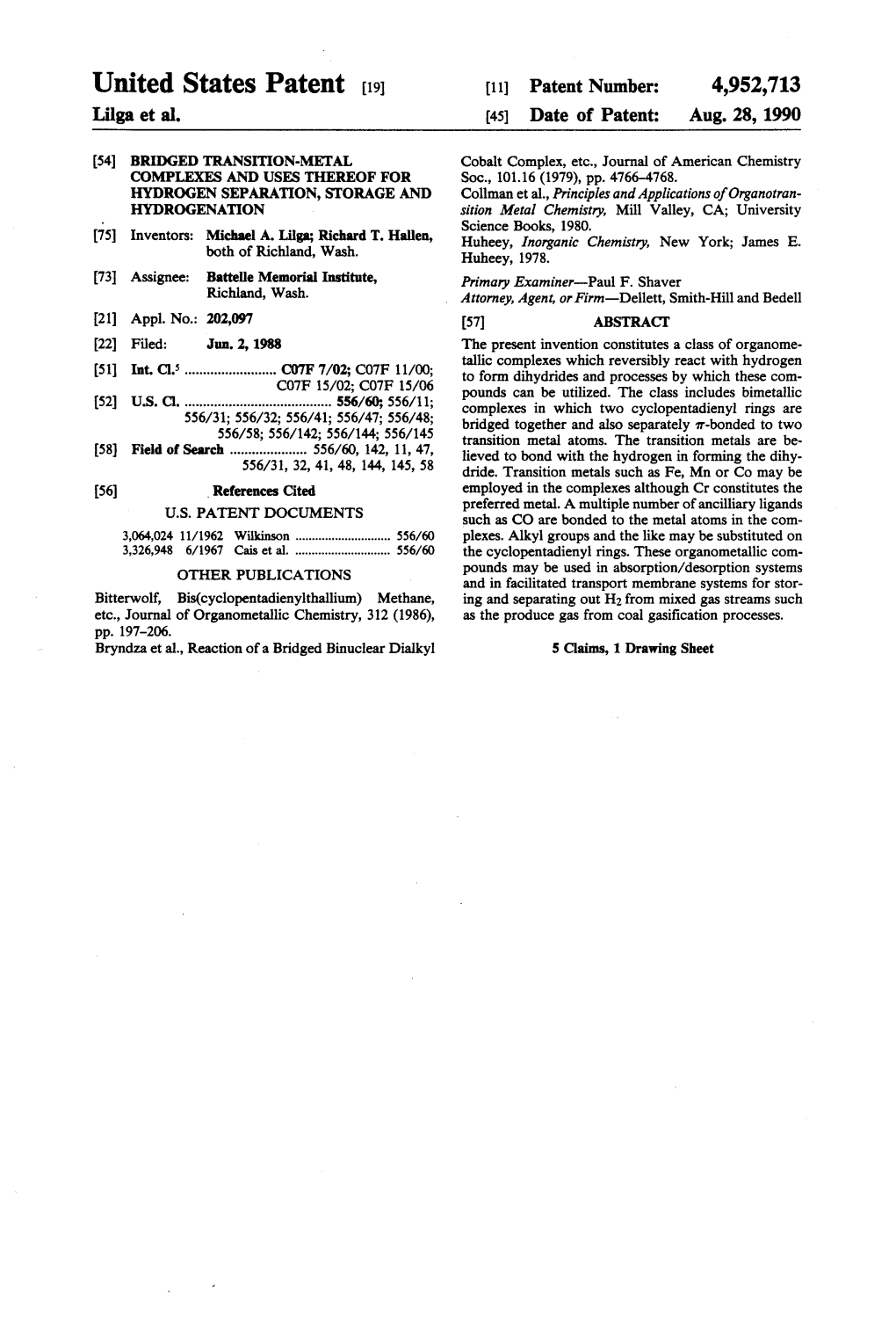United States Patent [191 [11] Patent Number: 4,952,713 Lilga Et Al