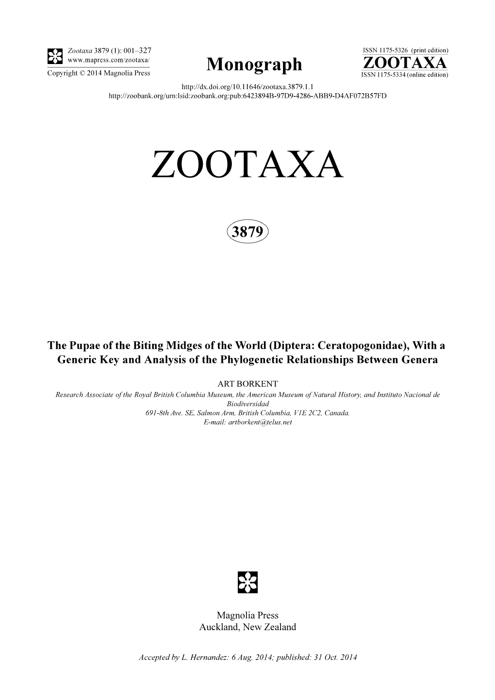 Diptera: Ceratopogonidae), with a Generic Key and Analysis of the Phylogenetic Relationships Between Genera