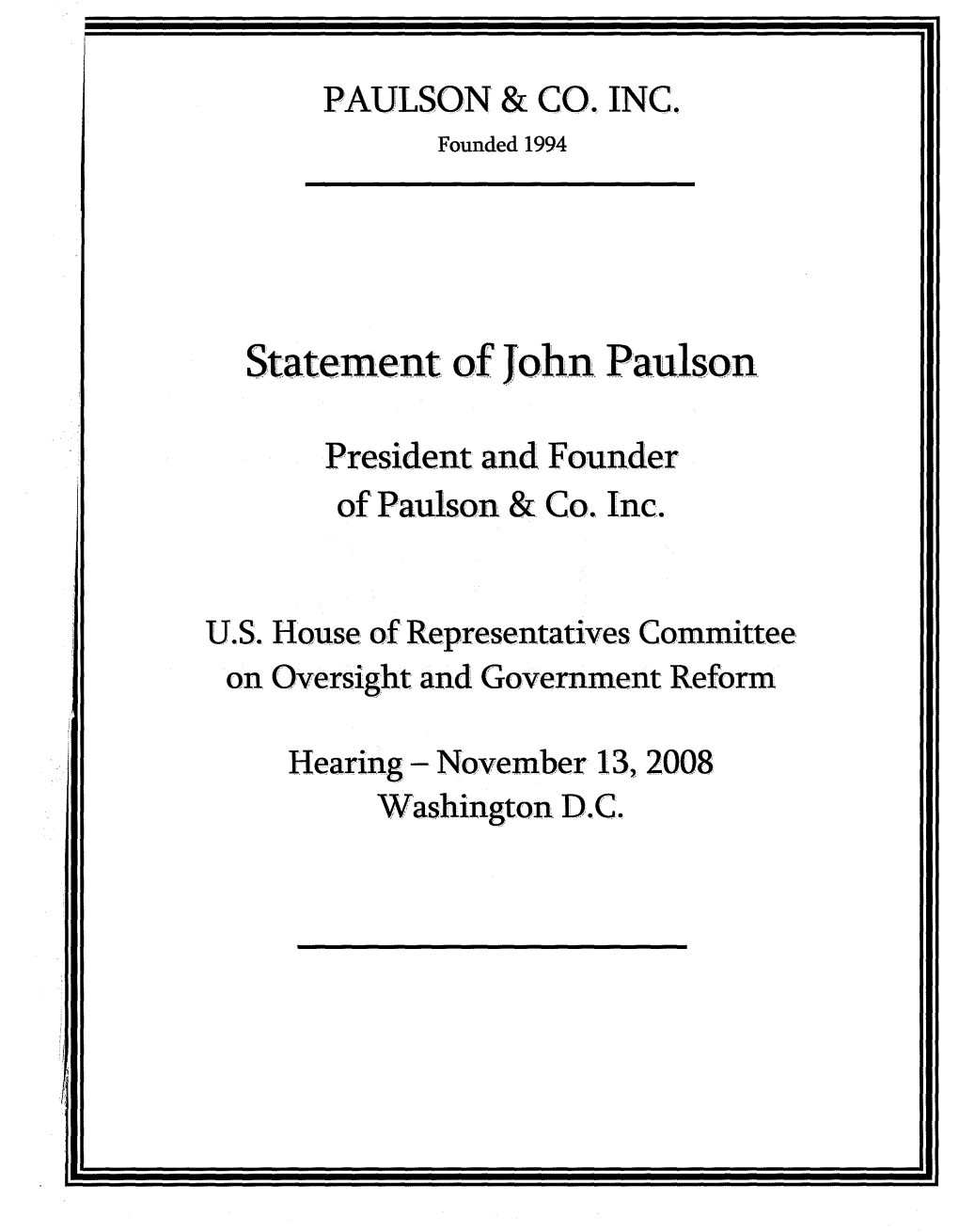 Testimony of John Paulson