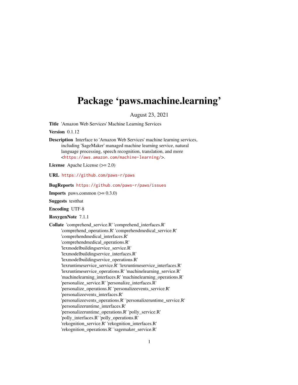 Paws.Machine.Learning: 'Amazon Web Services' Machine Learning Services