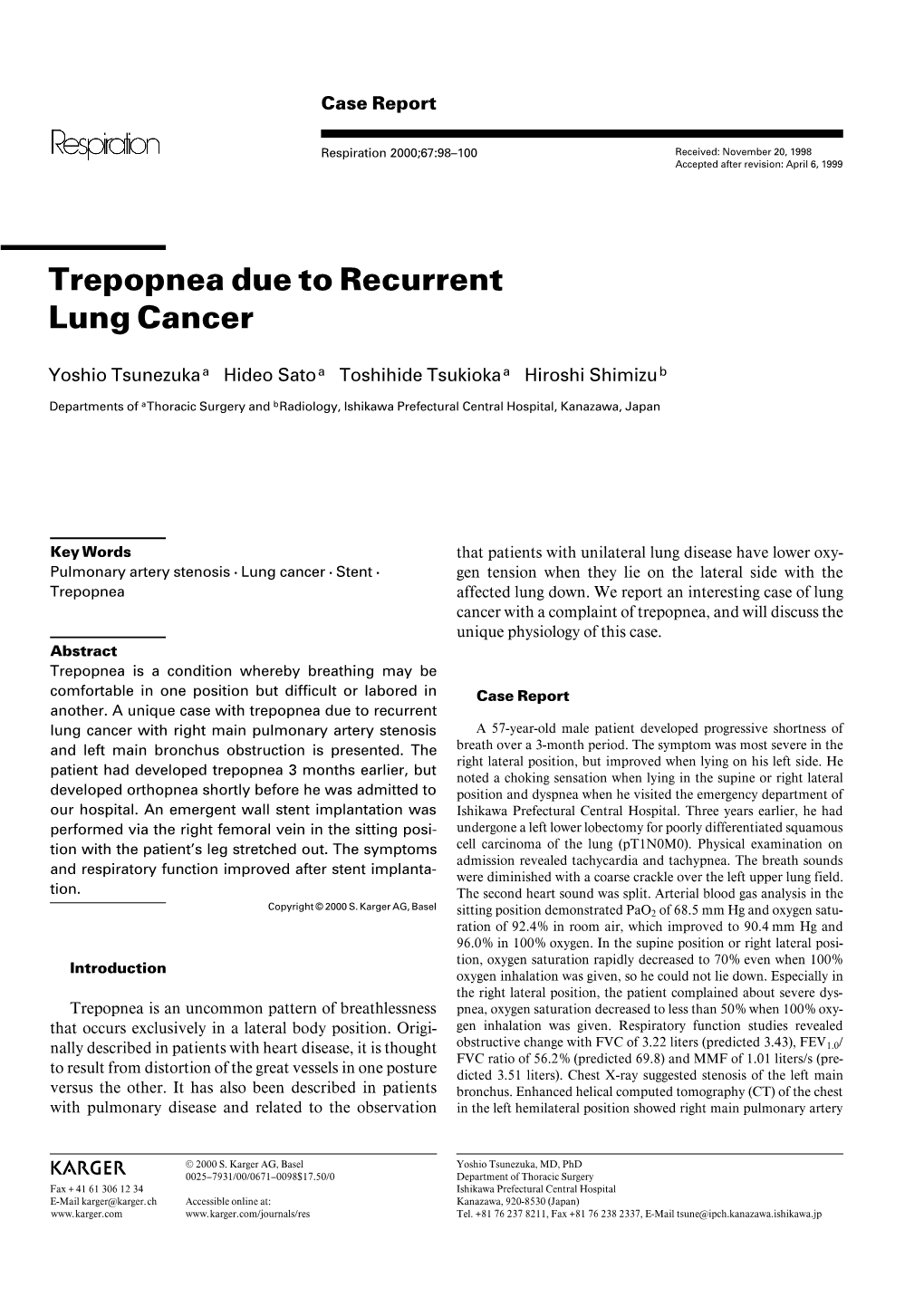 Trepopnea Due to Recurrent Lung Cancer