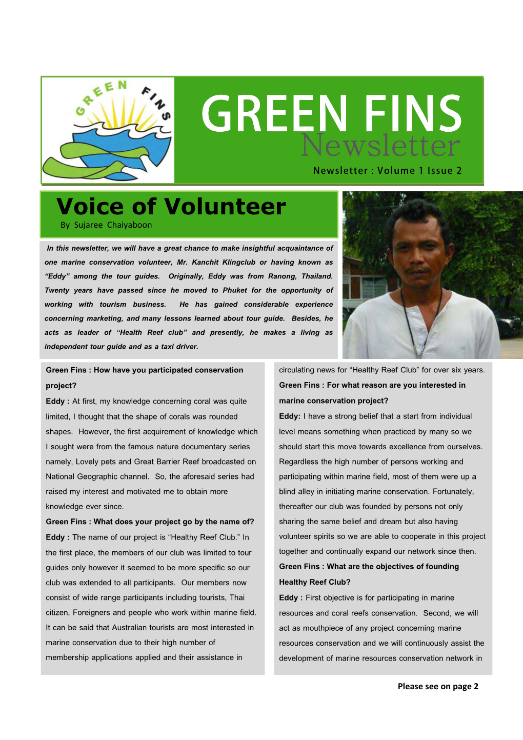 Newsletter Green Fins Issue 2.2013