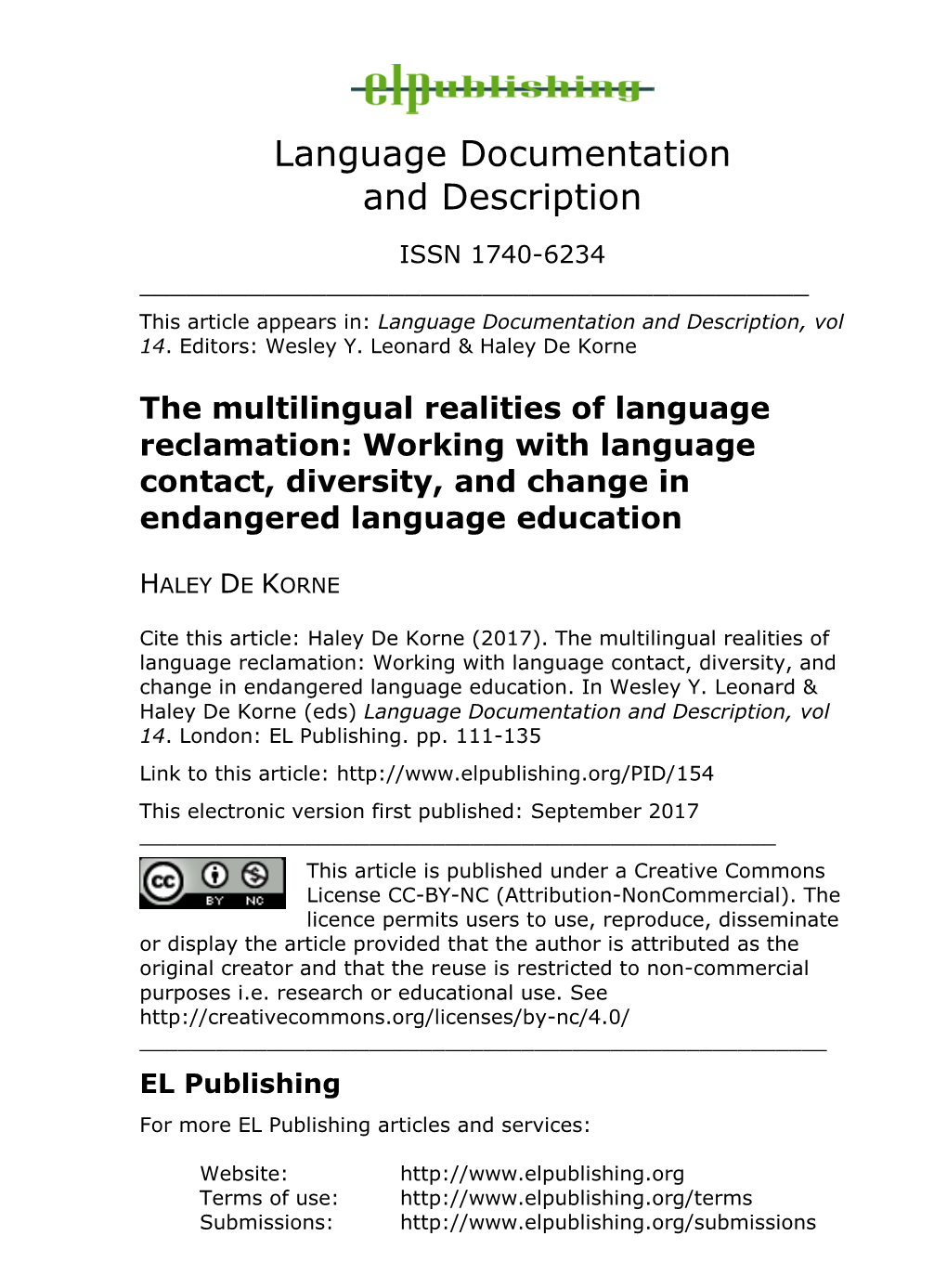 The Multilingual Realities of Language Reclamation: Working with Language Contact, Diversity, and Change in Endangered Language Education