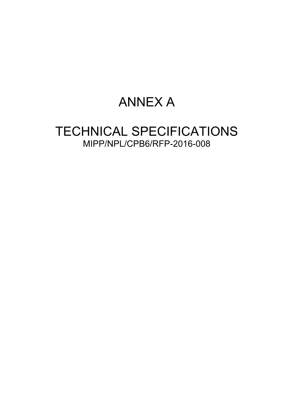 Annex a Technical Specifications