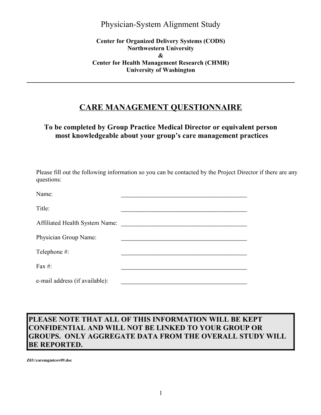 Care Management Questionnaire